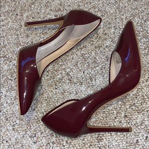 Maroon Pointed-Toe D’Orsay Style Heels